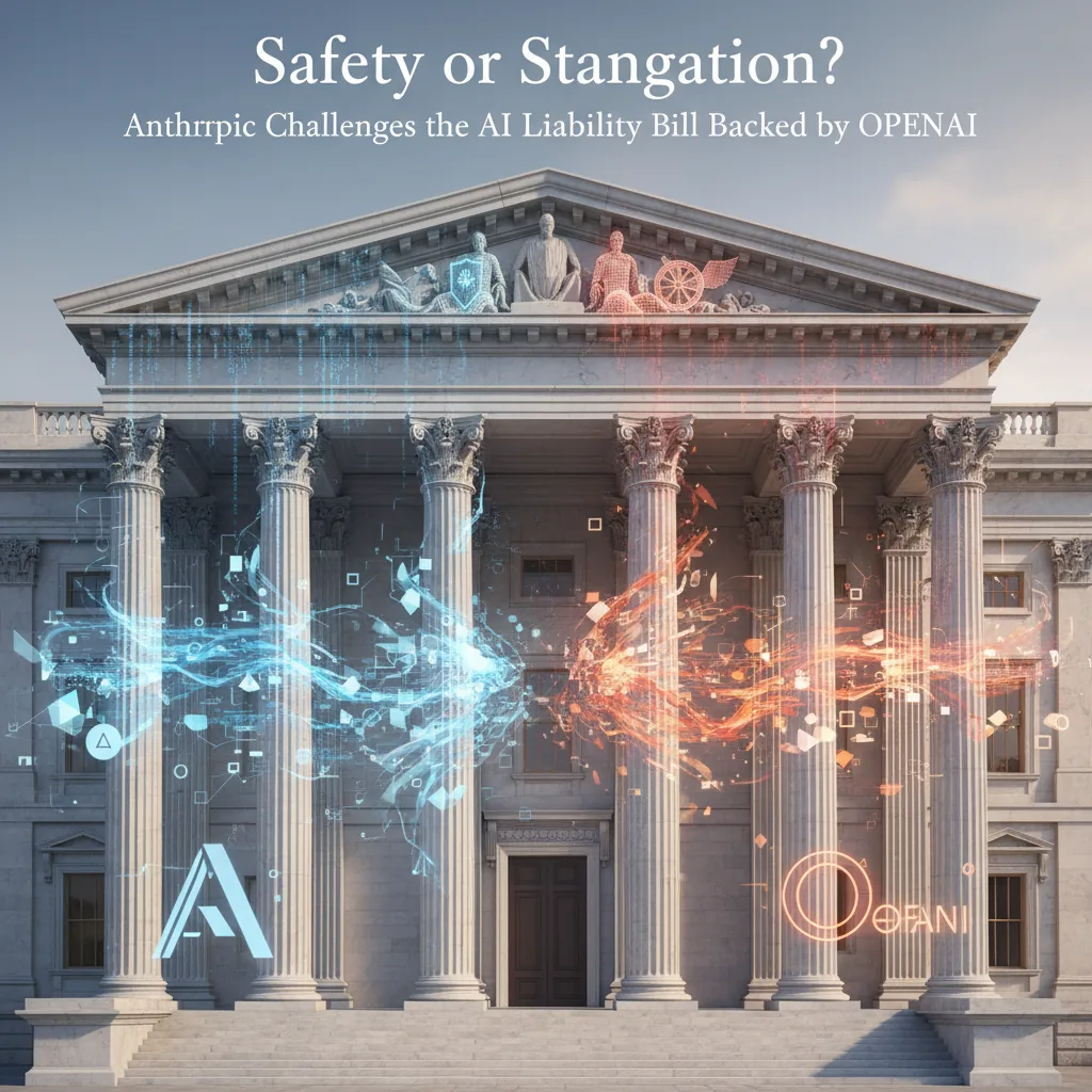 Editorial illustration for: Safety or Stagnation? Anthropic Challenges the AI Liability Bill Backed by OpenAI